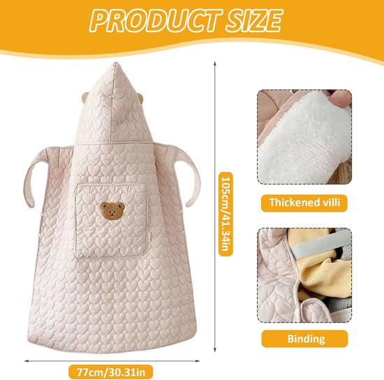 Baby draagzak hoes - Winterhoes kinderwagen - Baby warm houden - Winddicht en verdikt - 33x31x4 cm - Beige — afbeelding 5