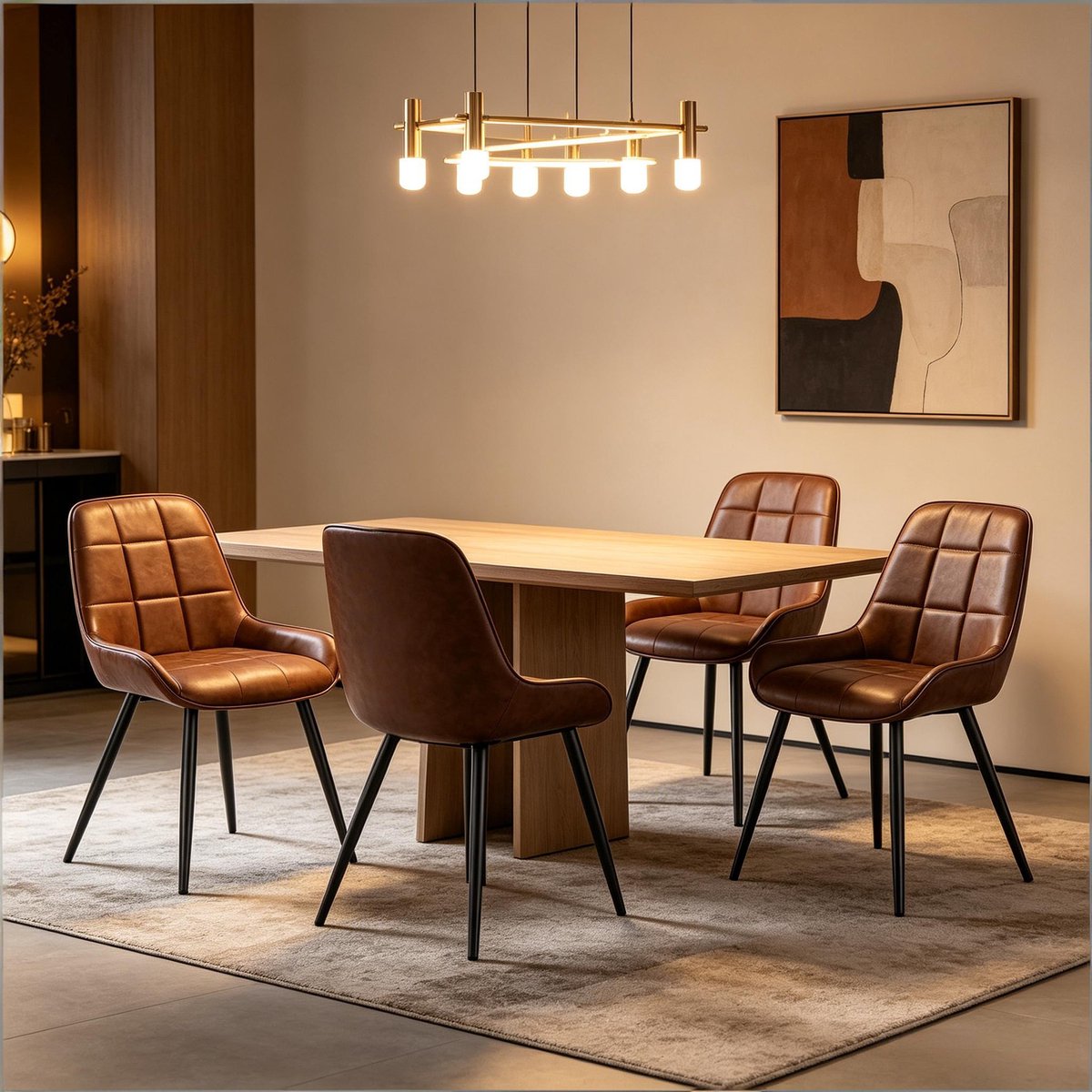OKWISH Eetkamerstoel Set Van 4 – Met Armleuningen En Gevoerde Zitting – Stabiel Metalen Onderstel – Voor Eetkamer, Woonkamer En Thuiswerkplek – Kunstleer – Bruin