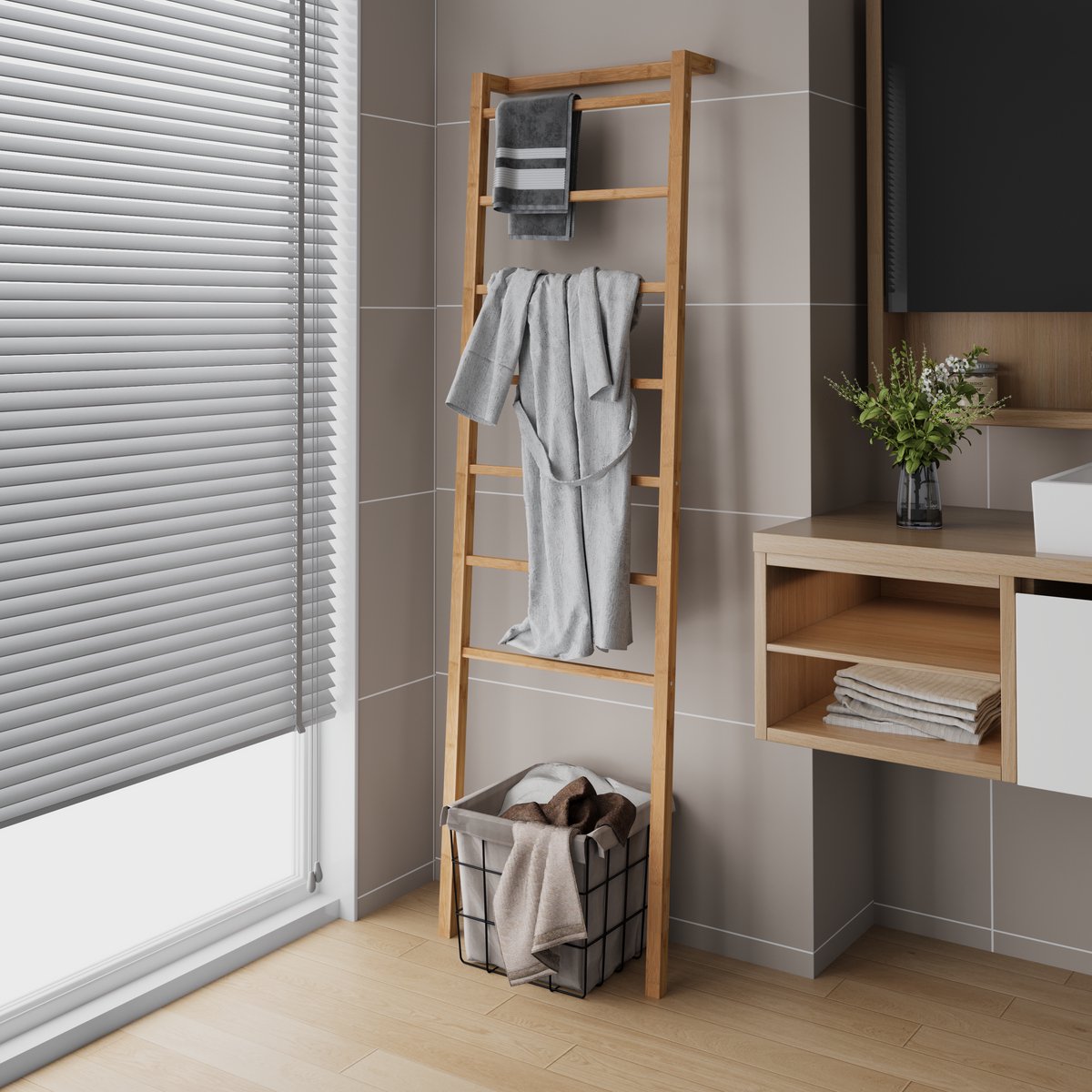 HAUSS SPOLE Decoratieve Ladder - 172,7 x 50 x 22,9 cm - 7 Sporten - Natuurlijke Bamboe - Naturel - Voor Handdoeken En Kleding