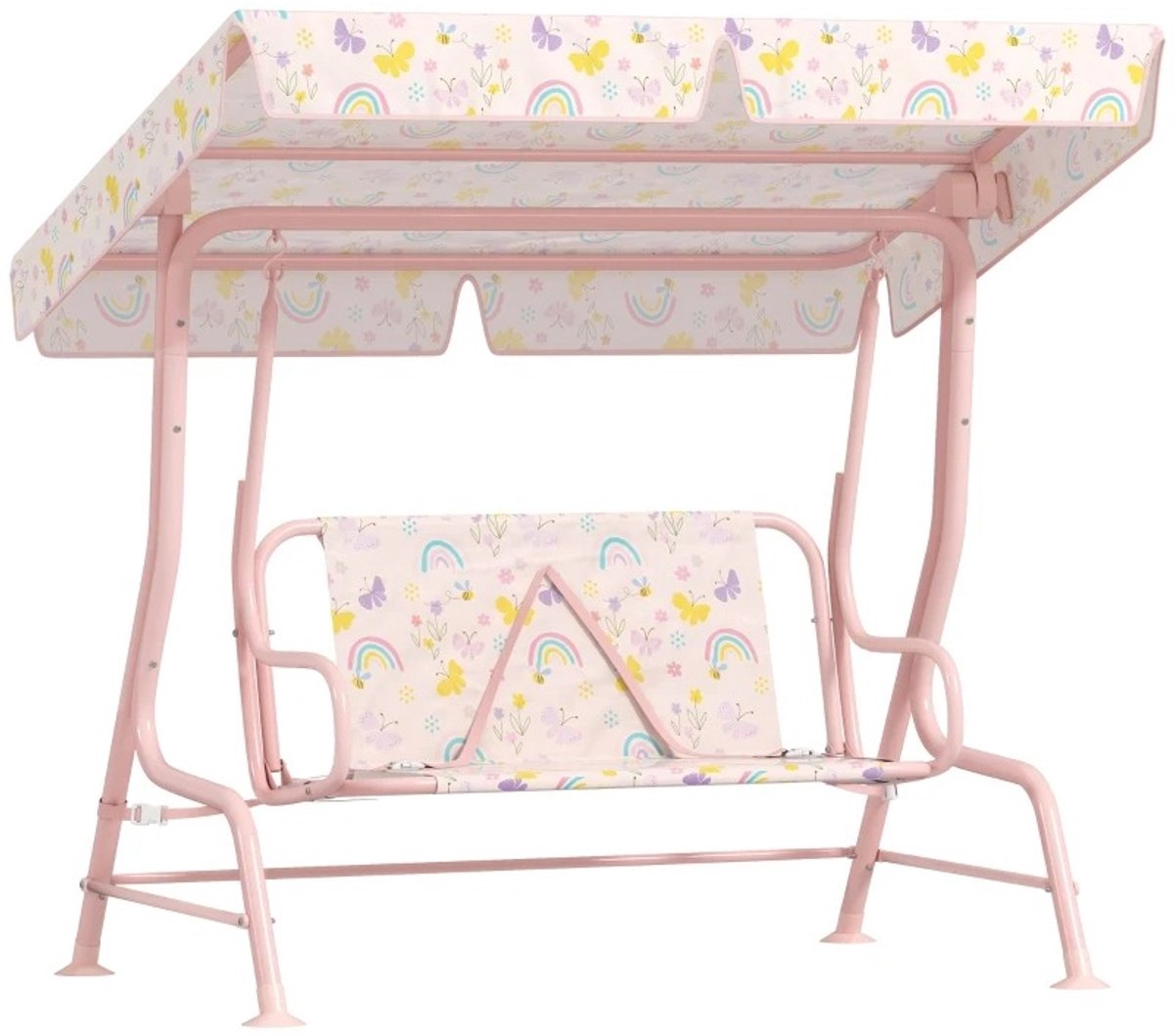 Miryx Schommelbank - Hollywoodschaukel - Stalen Frame - 2-zits - 60 kg Draagvermogen - 75x112x120 cm - Antislipvoetjes - Roze