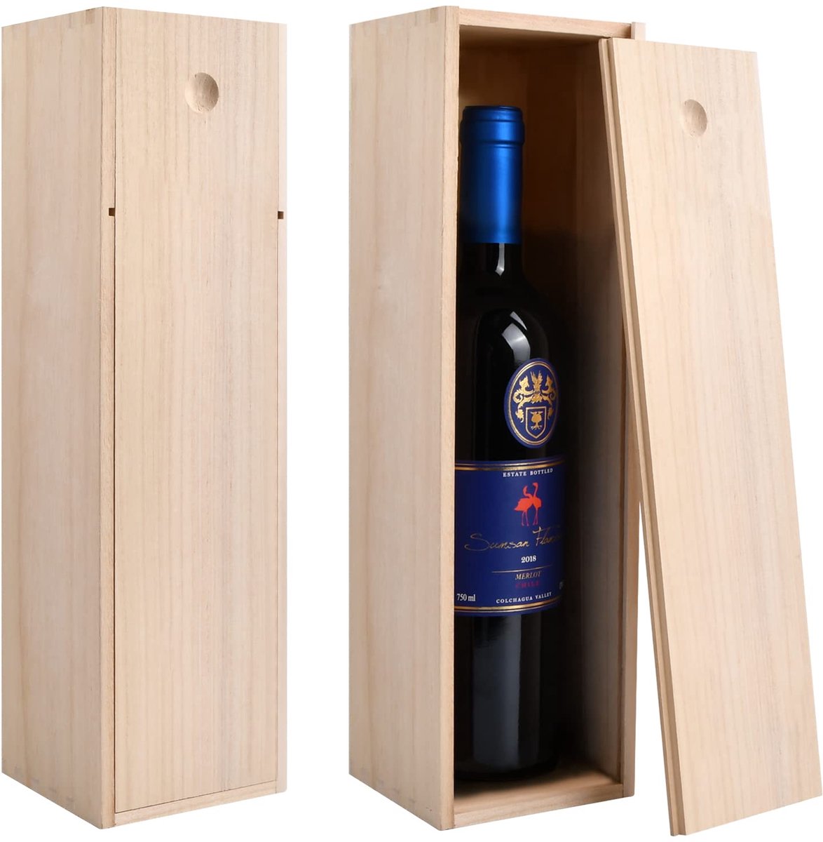 SnelShoppen - Catime Wijnbox Houten Geschenkdoos voor 1 Wijnfles met Schuifdeksel - Ideale Verpakking voor Verjaardag, Feest, Cadeau, Luxe Wijnpresent