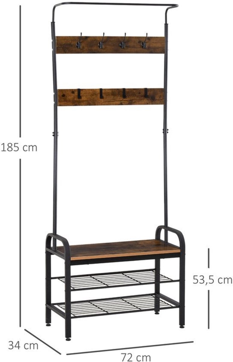Kledingstandaard – Kapstok – Jassenrek – Schoenenrek – Garderoberek – Zwart – Compact 72x3