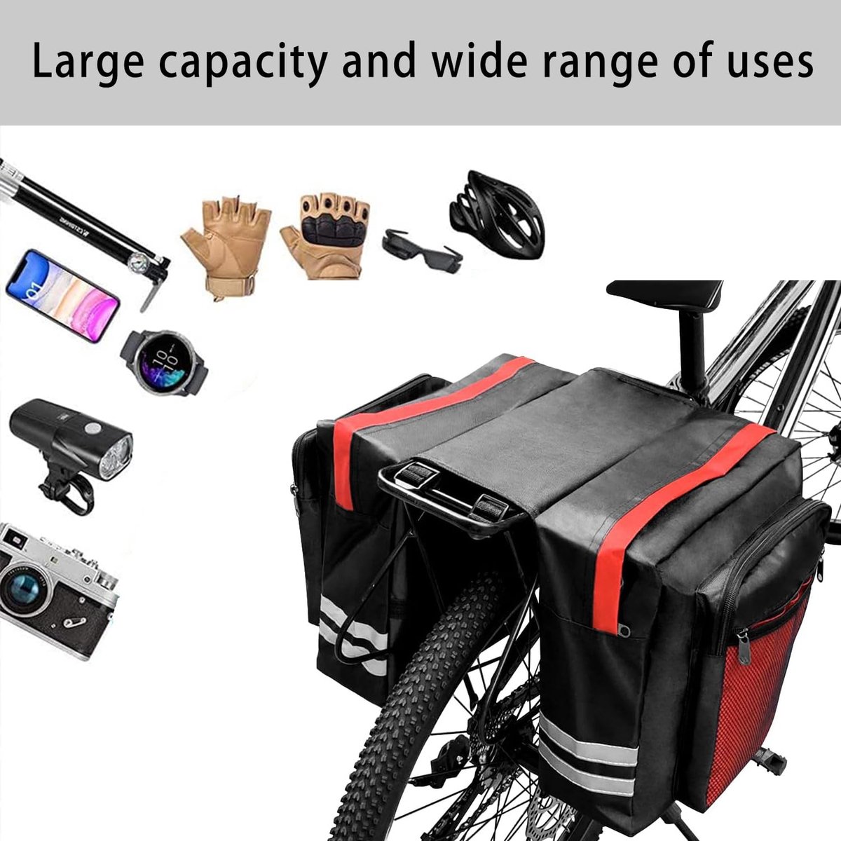 SnelShoppen - Fietstassen Achter, Bagagedragertas voor Fiets, Zijdelingse Boorden, Rood, Waterdicht, Geschikt voor Achterbank, Ruime Opbergruimte, Per