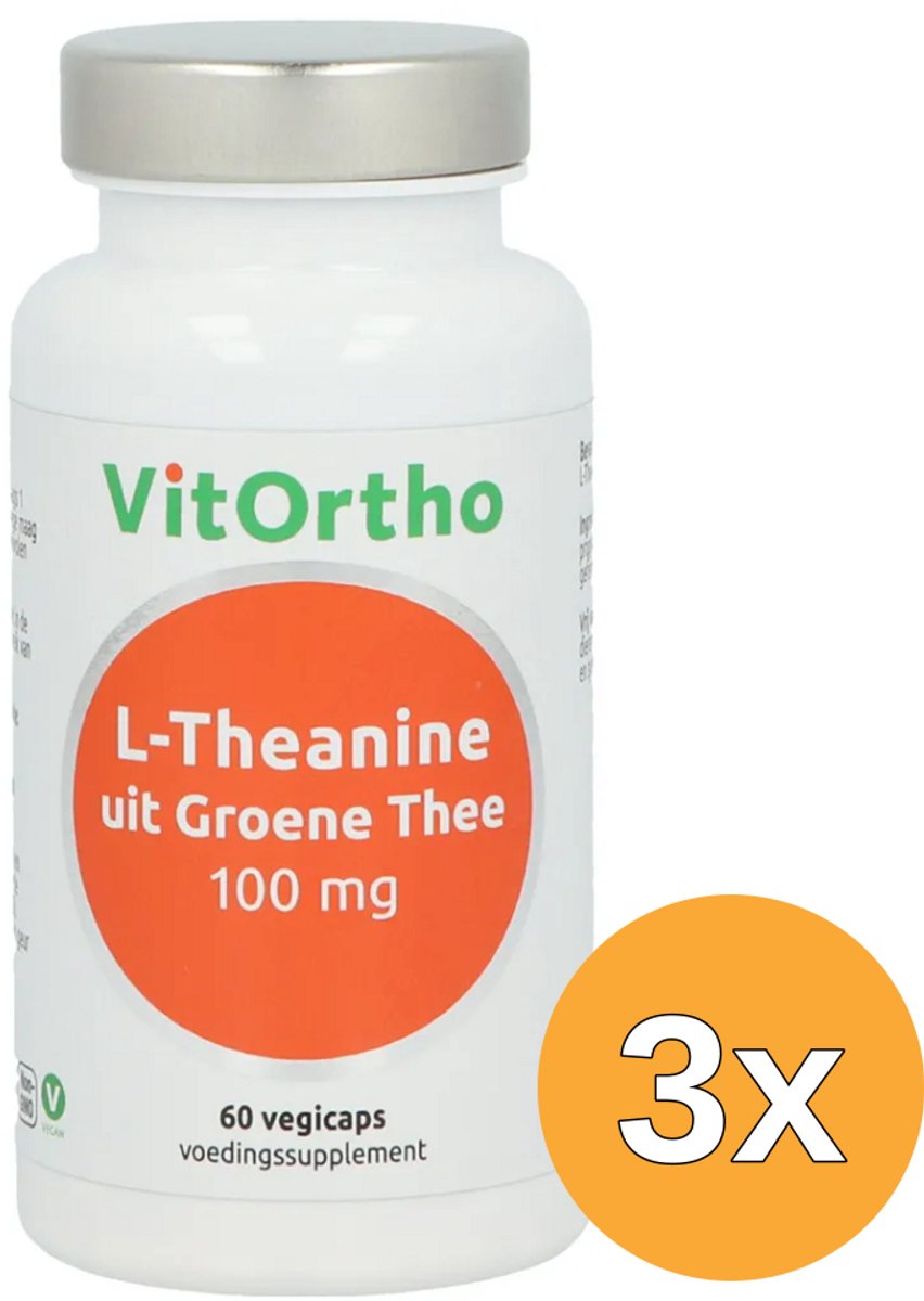 3x VitOrtho L-Theanine uitgroene thee 100 mg (60 vega capsules)