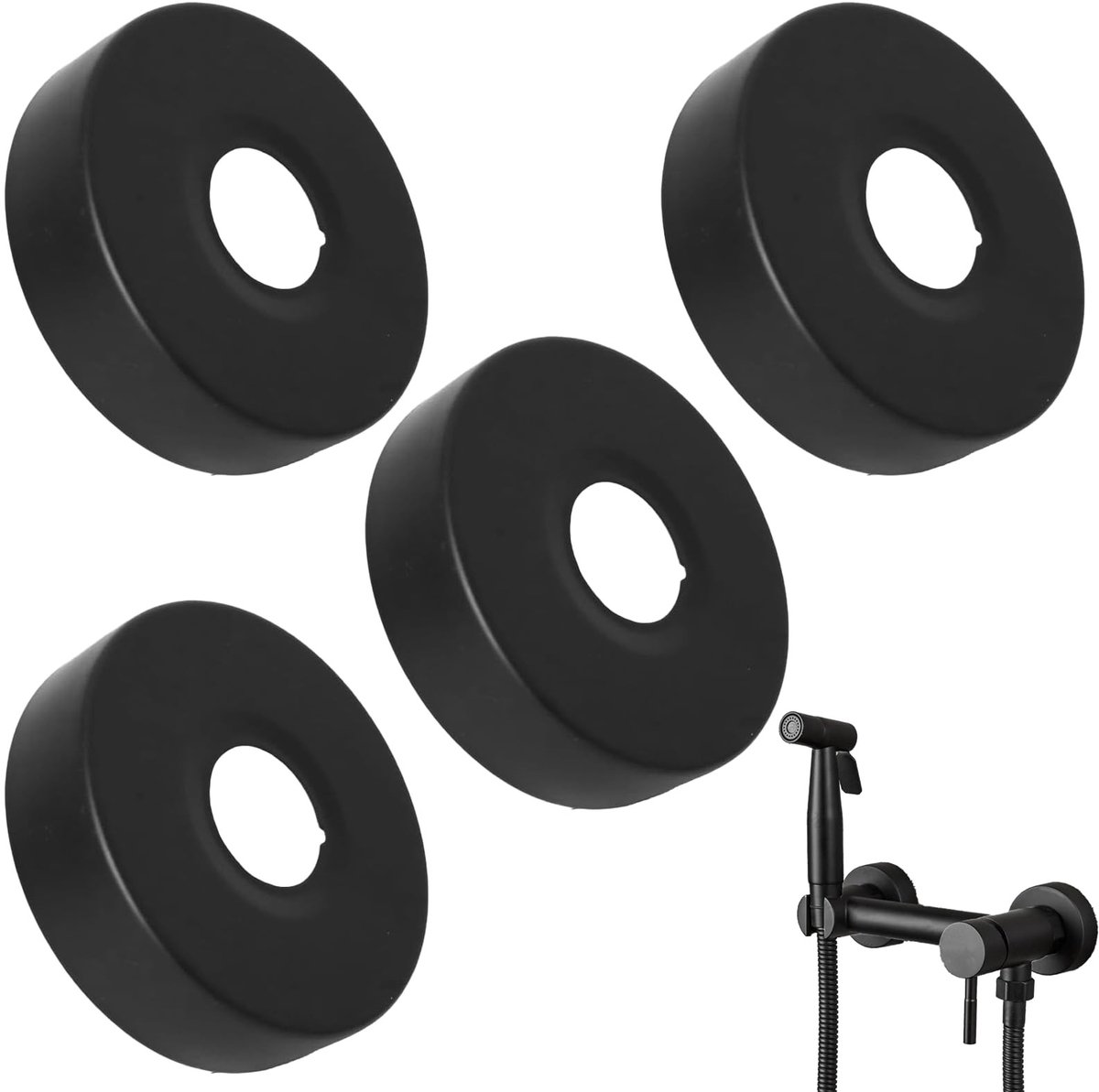 Dailygoods - 4 Stuks Zwarte Rozetten voor Douchekranen - Elegante Metalen Buizen