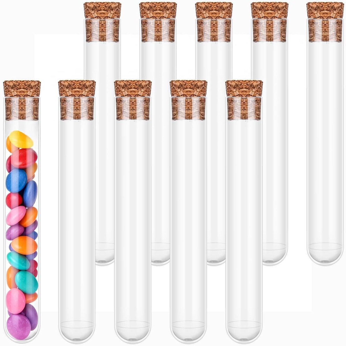 Dailygoods - 10 Stuks Kunststof Reageerbuis met Kurk, 16×100mm - Transparante Laboratoriumbuisjes voor DIY