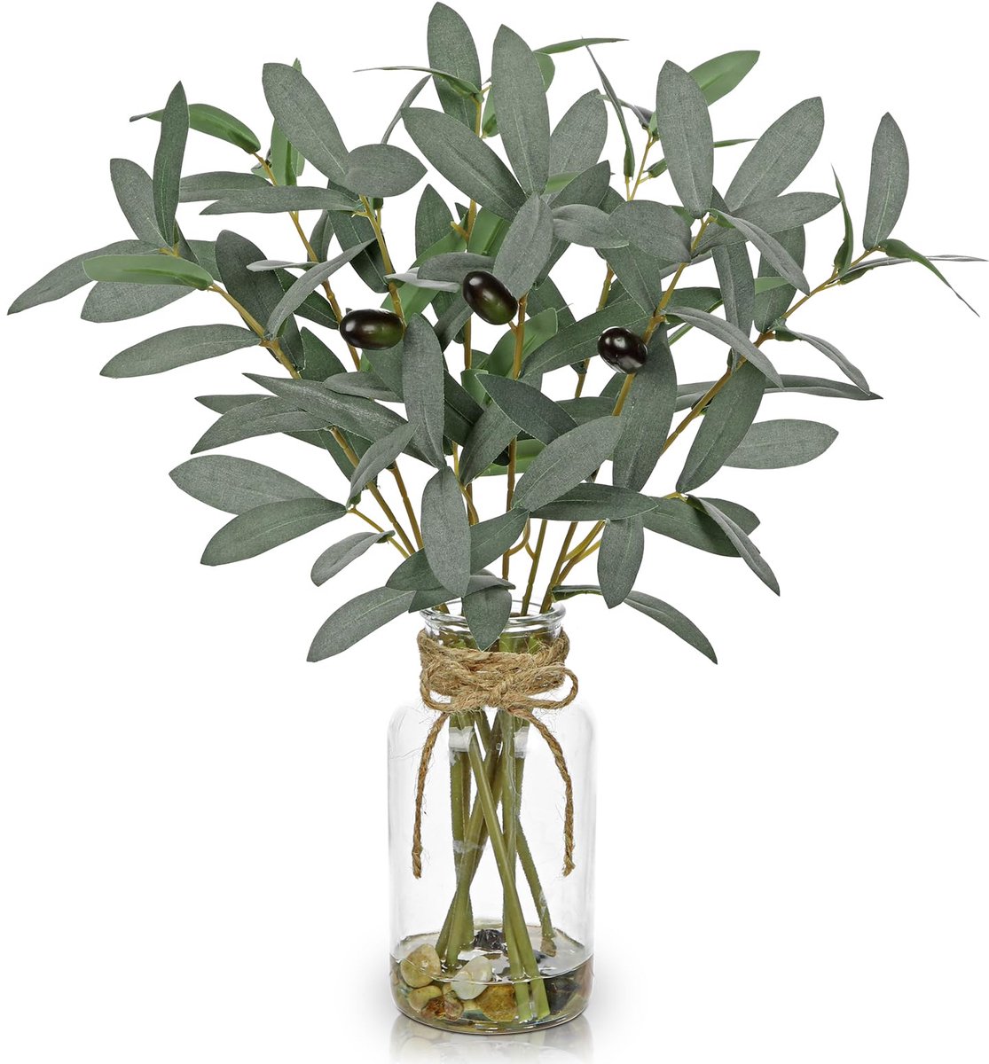 Dailygoods - Kunstmatige Olijf in Glazen Vaas - Realistische Kunstplanten voor Woondecoratie