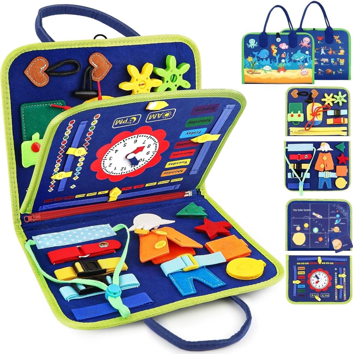 Montessori Busy Board voor Peuters – Draagbaar Educatief Reisspeelgoed voor Fijne Motoriek – Activiteitenboek voor Kinderen van 1, 2 en 3 Jaar