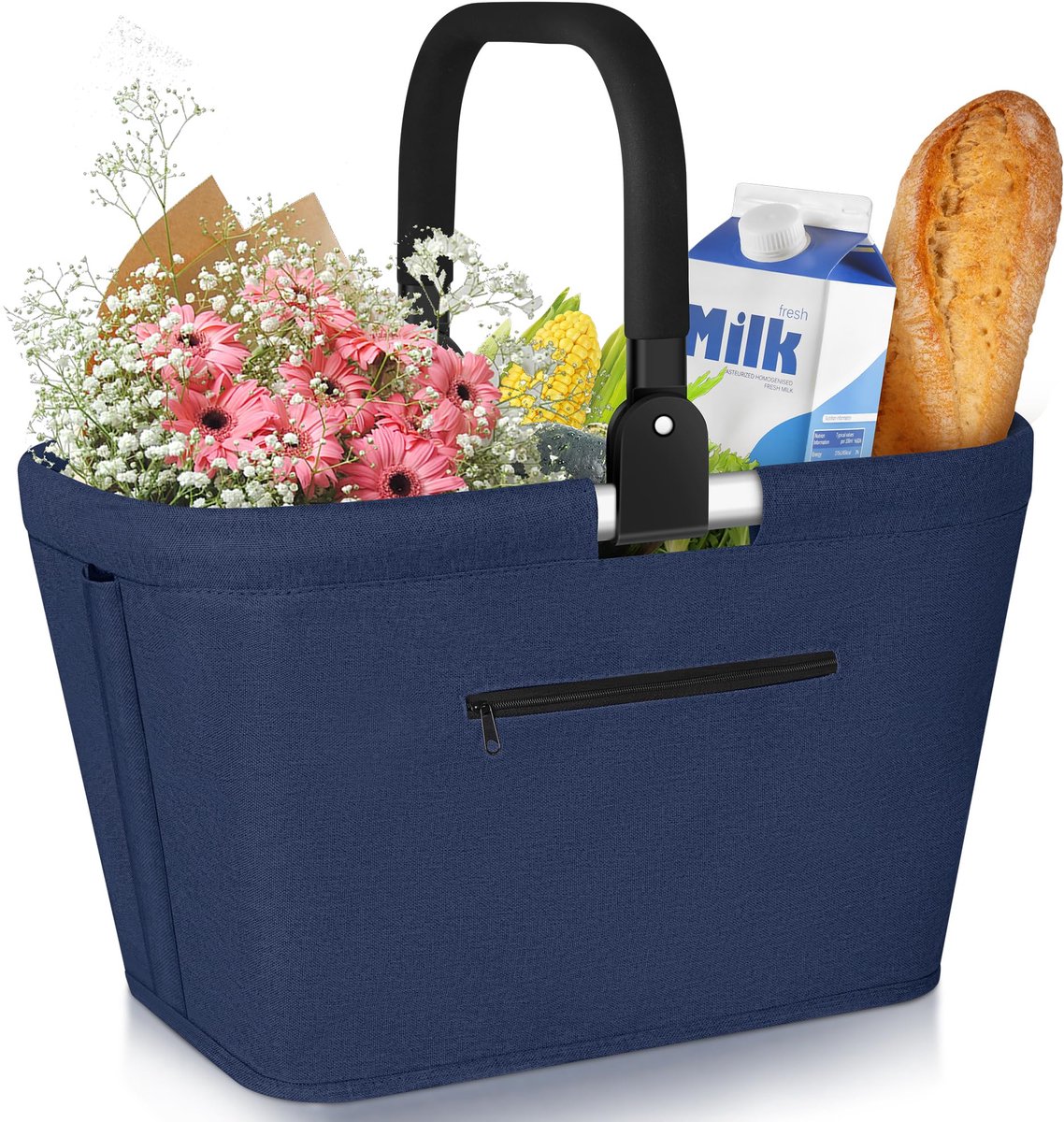 Dailygoods - Opvouwbare Boodschappenmand met Steunstangen en Aluminium Handvat - Blauw