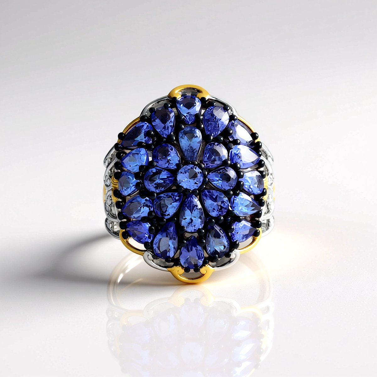 Cavill - Elegante Zilveren Ring met 4,45 ct Peervormige en Ronde Tanzaniet uit Tanzania - 925 Sterling Zilver met Palladium - Luxe Sieraden