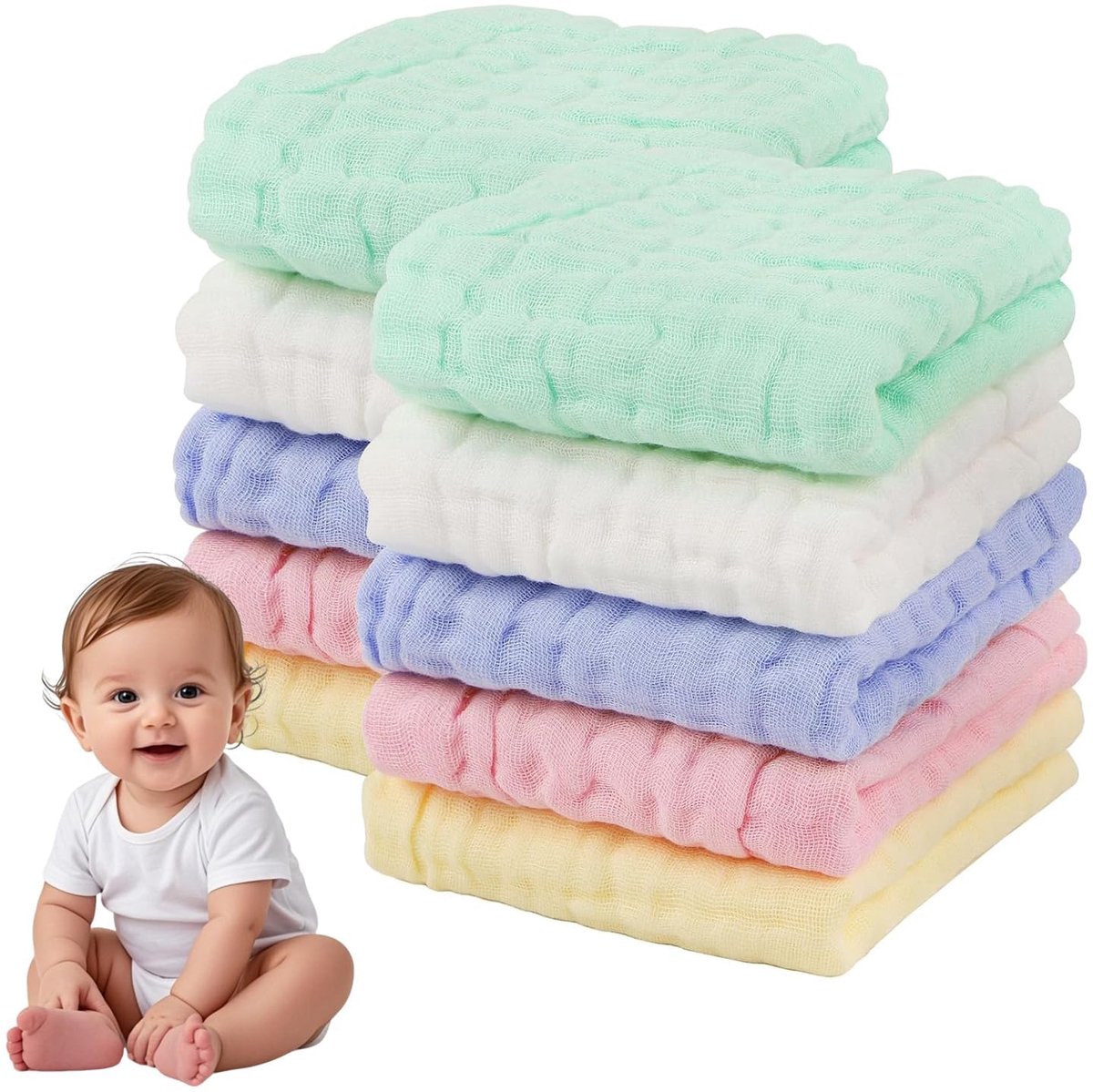 Dailygoods - 10 Stuks Katoenen Doeken voor Pasgeborenen - Mousseline Babydoekjes 25 x 25 cm