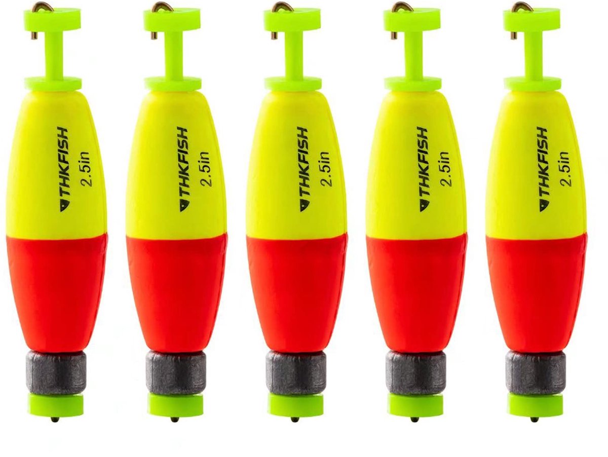 SnelShoppen - THKFISH Visbobbers 5 STKS Rood/Geel EVA Foam Floats - Gewogen Snap-On Lente Vissen Boei voor Crappie 2.5 inch - Ideaal voor Vissen en Wa