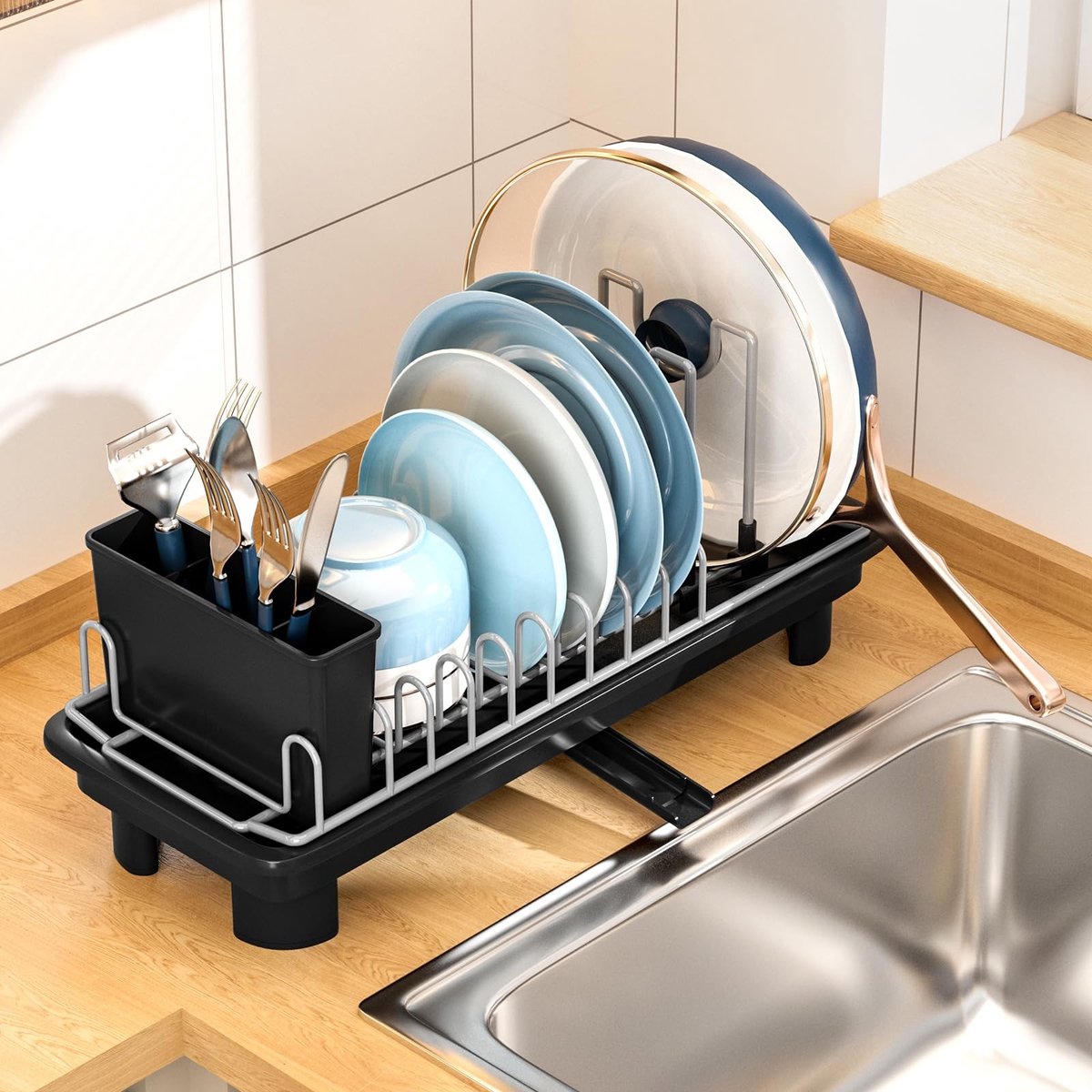 Dailygoods - Compact Afdruiprek met Bestekhouder en Draaibare Uitloop