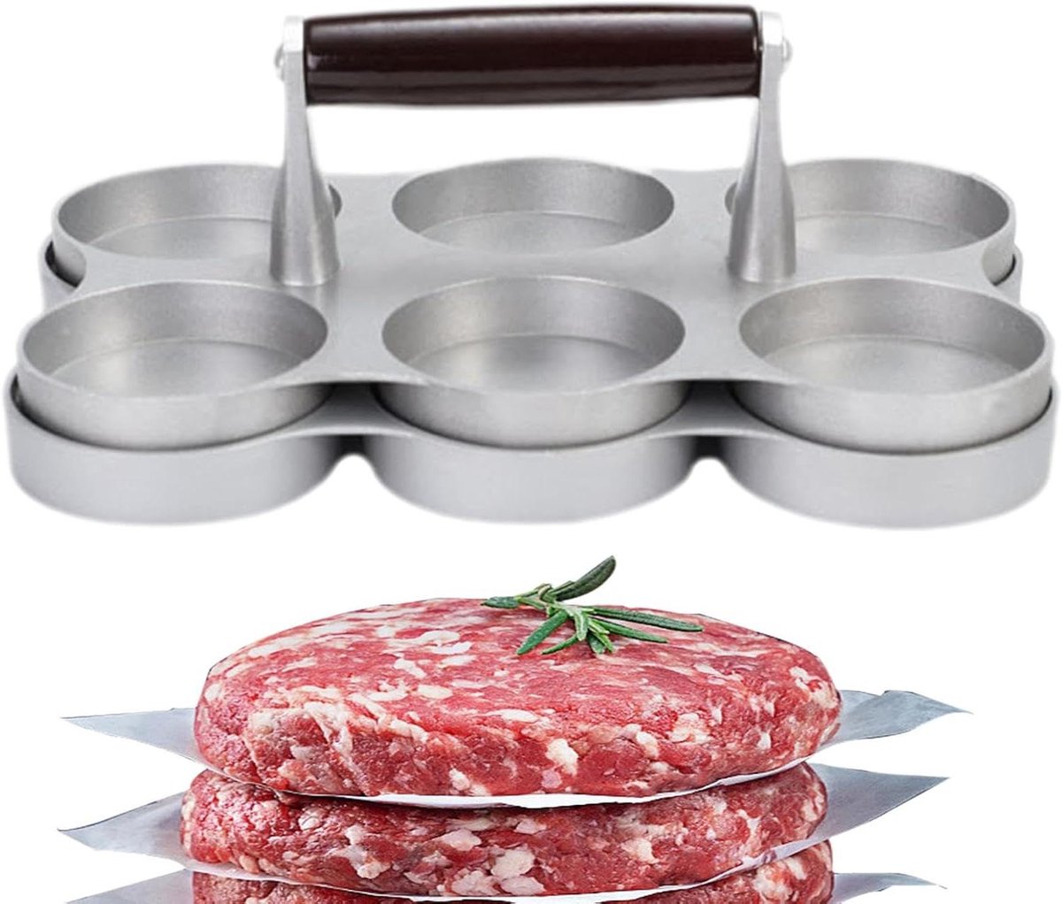 Hamburgerpers - Vleesvormer Patty Maker - Burgers Maken - Gelijkmatige Dikte - 9.5 x 15.2 x 9.5 cm - Zilver