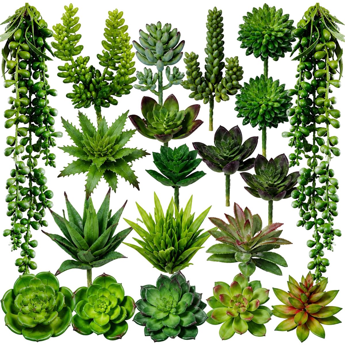 SnelShoppen - Kunstplanten Set van 21 Stuks - Moderne Kunstmatige Vetplanten en Vleesetende Planten voor Stijlvolle Kamerdecoratie in Tafel, Tuin, Bad