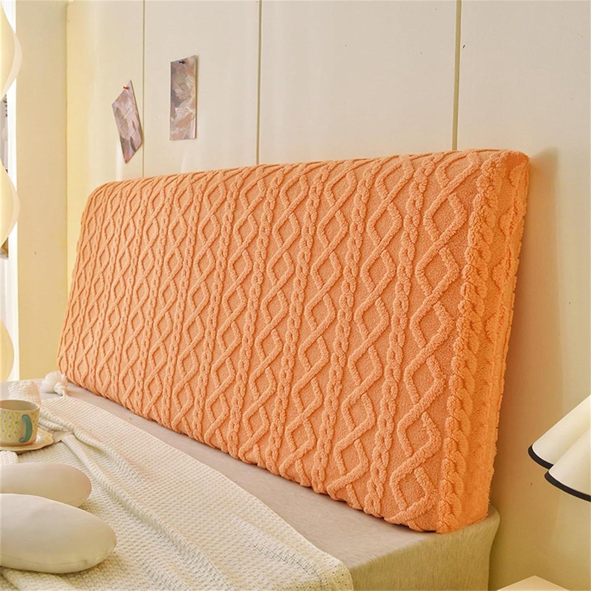 Hoofdbordhoes Stretch - Bed Hoes - Slaapkamer Decoratie - Zacht Koraal Fleece - 150 cm - Oranje