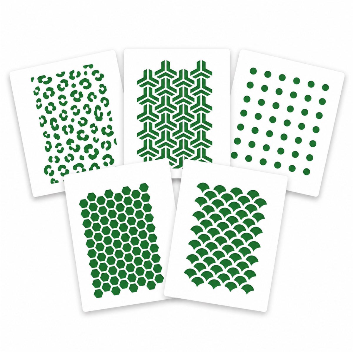 QBIX Patronen Sjablonen Set – 5x A5 Patroonstencils – Stippen, Panter, Schubben & Honingraat – 5 Stuks – 0,3 mm Dikte