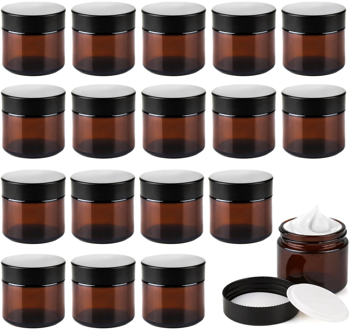SnelShoppen - Amber-glas lege cosmeticapotjes 60 ml - 16 stuks bruine glazen containers voor crèmes, lotions, etherische oliën, zalfpotjes, navulbare