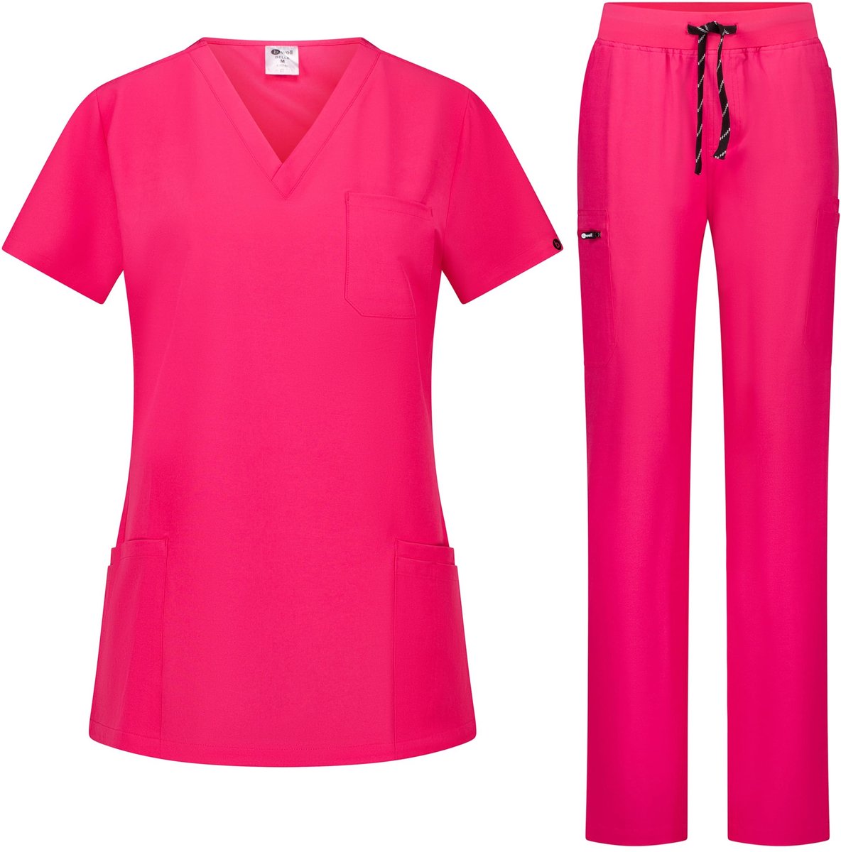 SnelShoppen - Dames Medische Kledingset, Slip-On Tuniek + Broek, Medische Uniform, Elastische Jas Top + Broek, Roze, XS, Perfect voor Dokters, Verplee