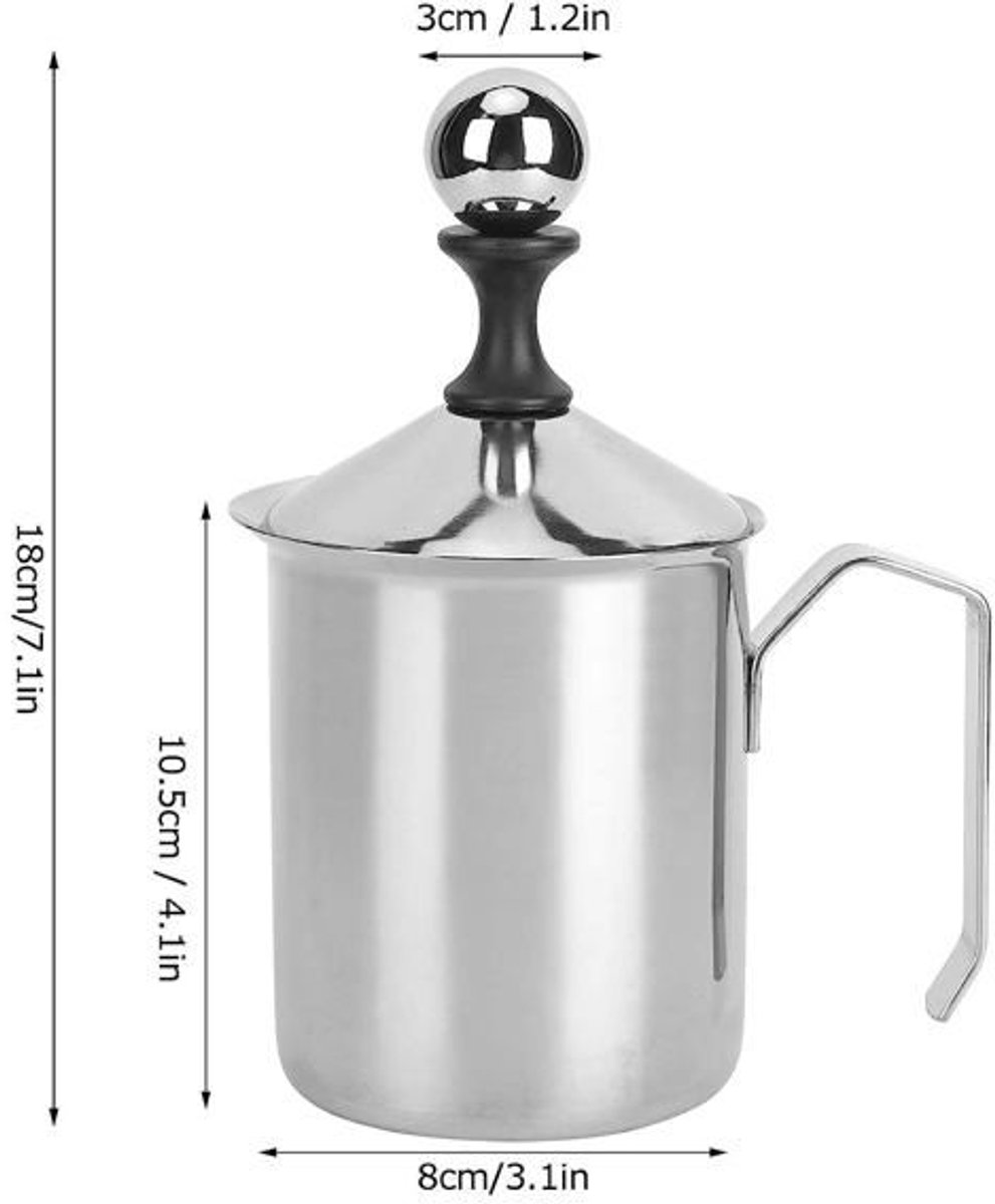 LISM-Barista melkschuimer - 400 ml, roestvrij staal, dubbellaags fijnmazig drukmechanisme