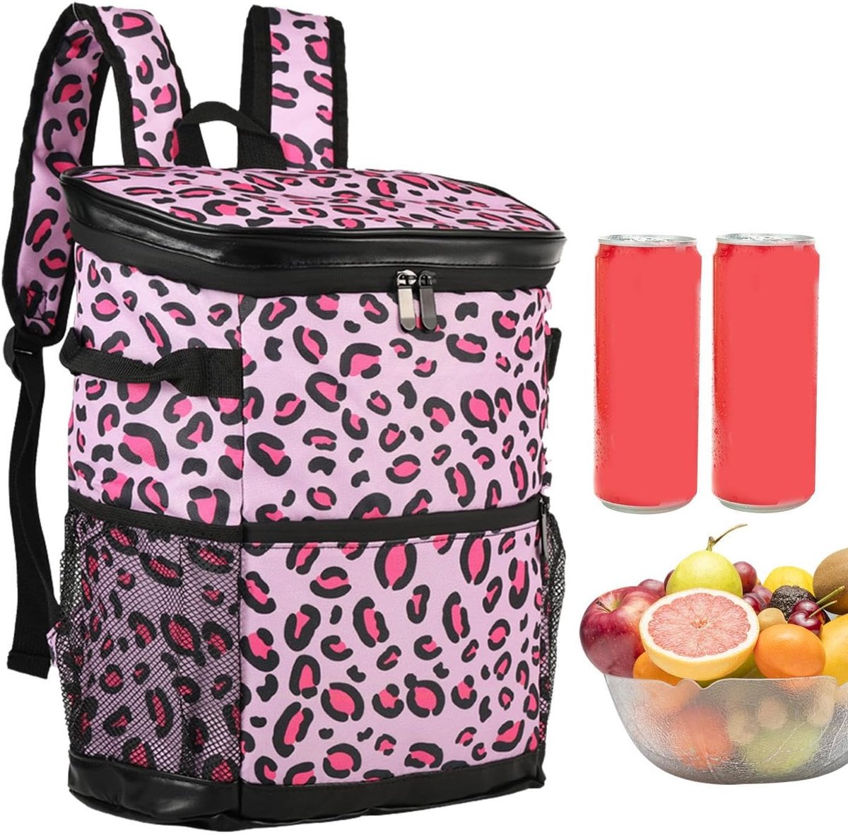 Rugzak met koelvak-koeltas rugzak-Koelrugzak - Geïsoleerde rugzak met Oxford-compartimenten - Geschikt voor reizen, picknicks, kamperen, werk, in de auto, strand - Roze - 30x15x35 cm