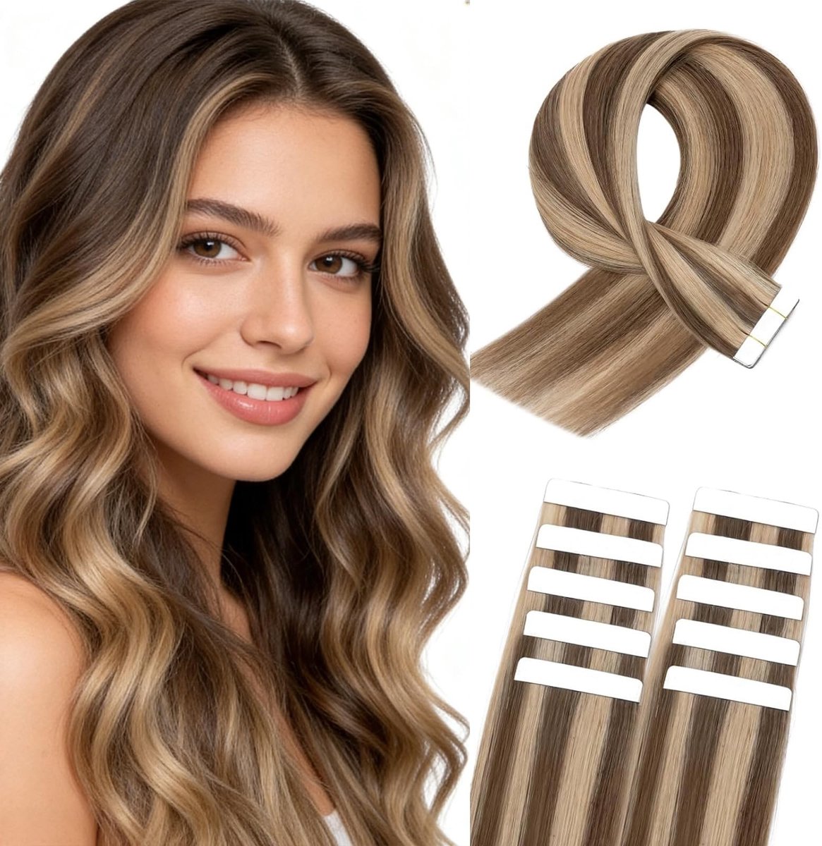 Dailygoods - Haar Tape Extensions - 10 Stuks van 50cm Medium Bruin/Dark Blonde