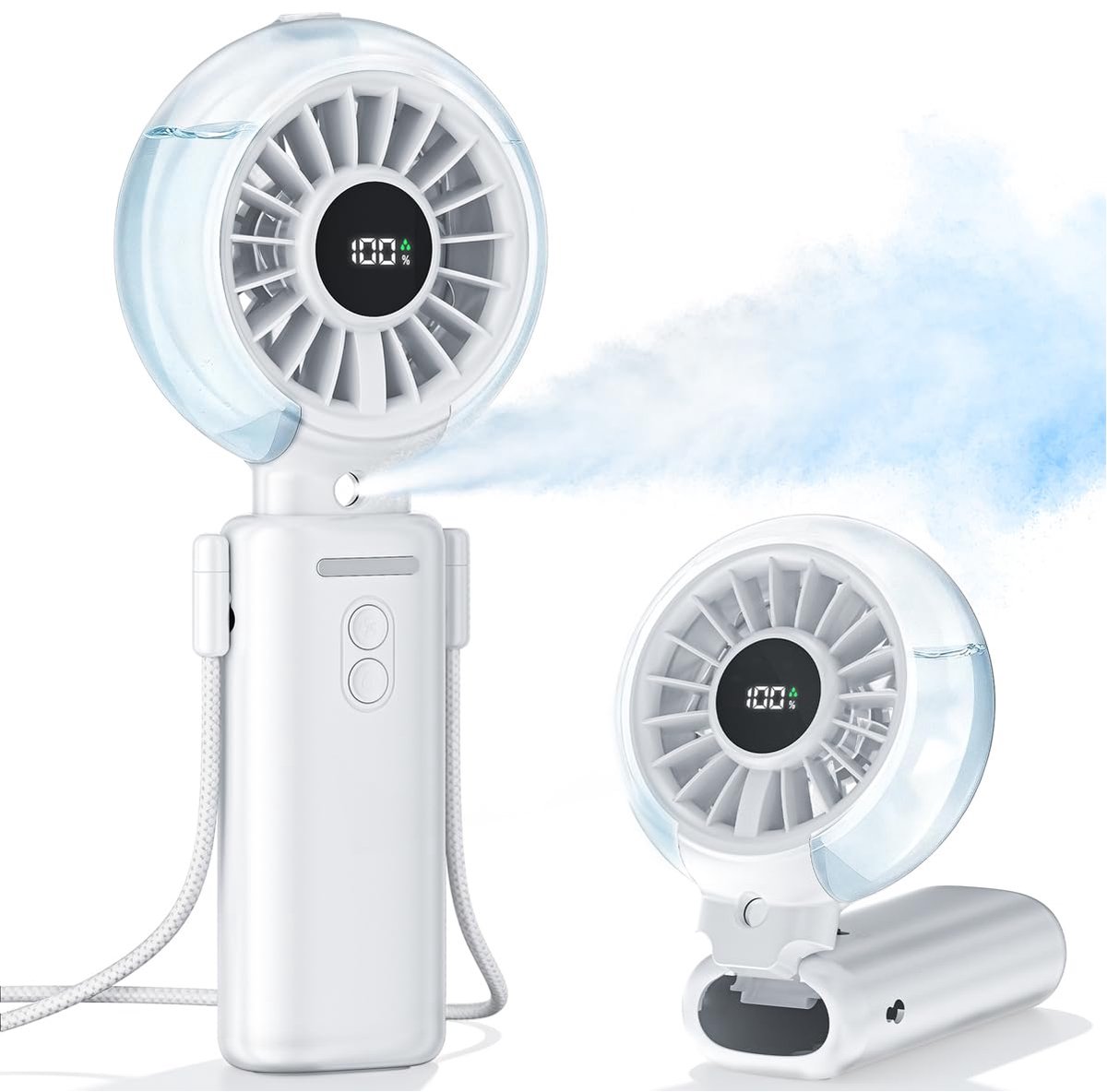 SnelShoppen - Draagbare USB-oplaadbare koelventilator met nevel, mini opvouwbaar bureauventilator, 6000 mAh batterij, ideaal voor reizen, buiten, camp