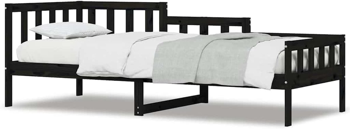 Dagbed met Bedhek - Bankbed Logeerbed - Slapen en Zitten - Massief Grenenhout - 80x200 cm - Zwart