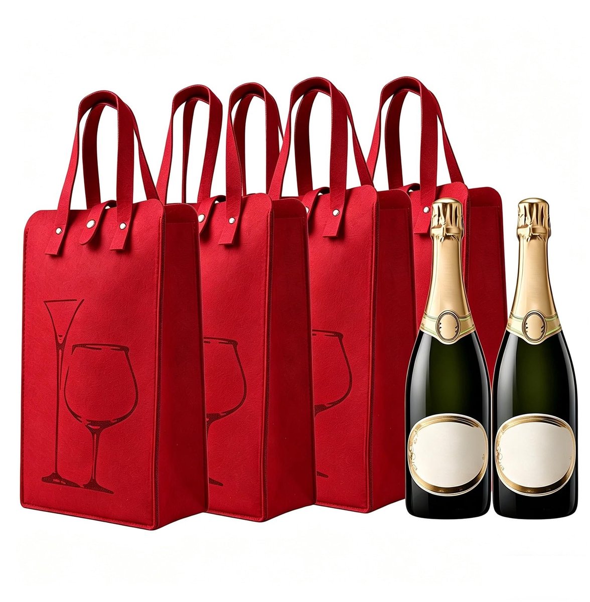 Dailygoods- Flessenzakken 4 stuks - Herbruikbare Flessendragers - Vilt - Stabiel - Schokbestendig - 35 x 21 x 10 cm - Wijntas