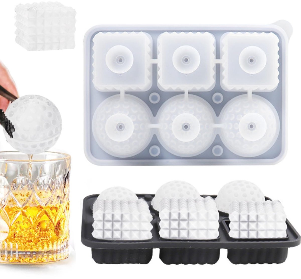 Dailygoods - IJsblokjesbak Siliconen 3D met Deksels voor Cocktails en Dranken