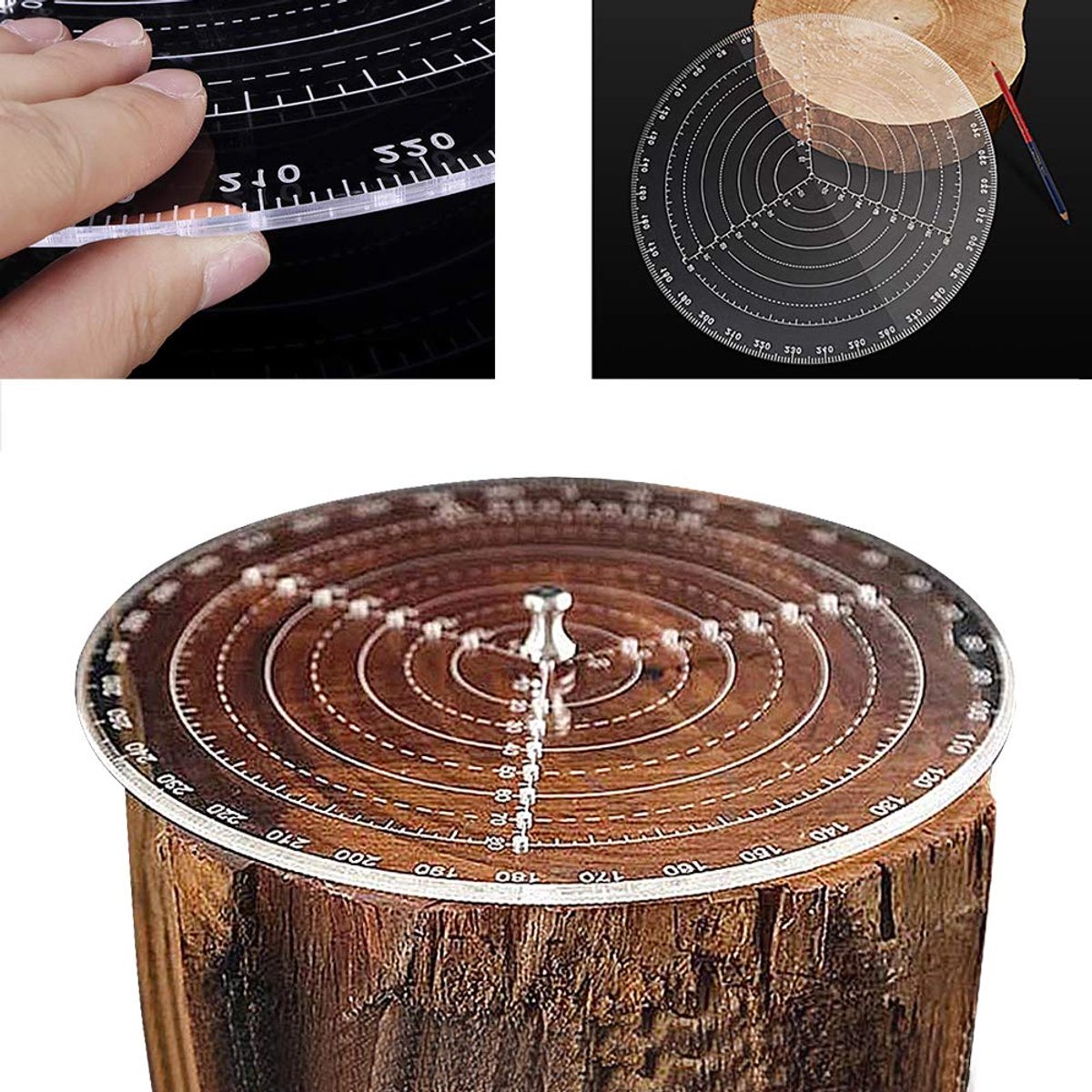 Dailygoods- Middenzoeker 200 mm - Houtbewerking - Cirkels tekengereedschap - Laserschaal - Nauwkeurige schaal - Duidelijke lezing - Centrumzoeker