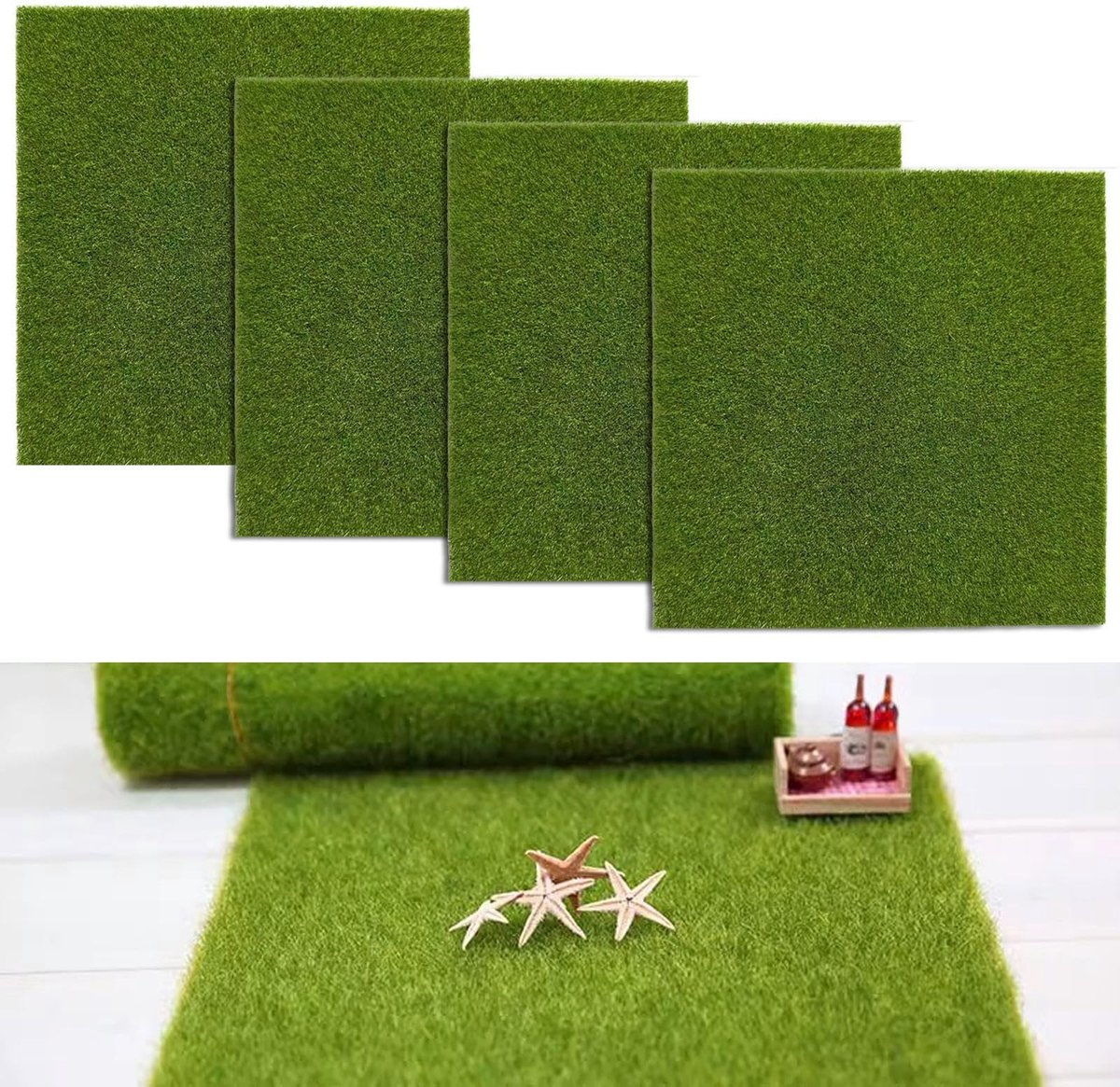 Dailygoods - 4 Stuks Kunstgras voor Ambachten - 15x15 cm Miniatuur Mos Tapijt