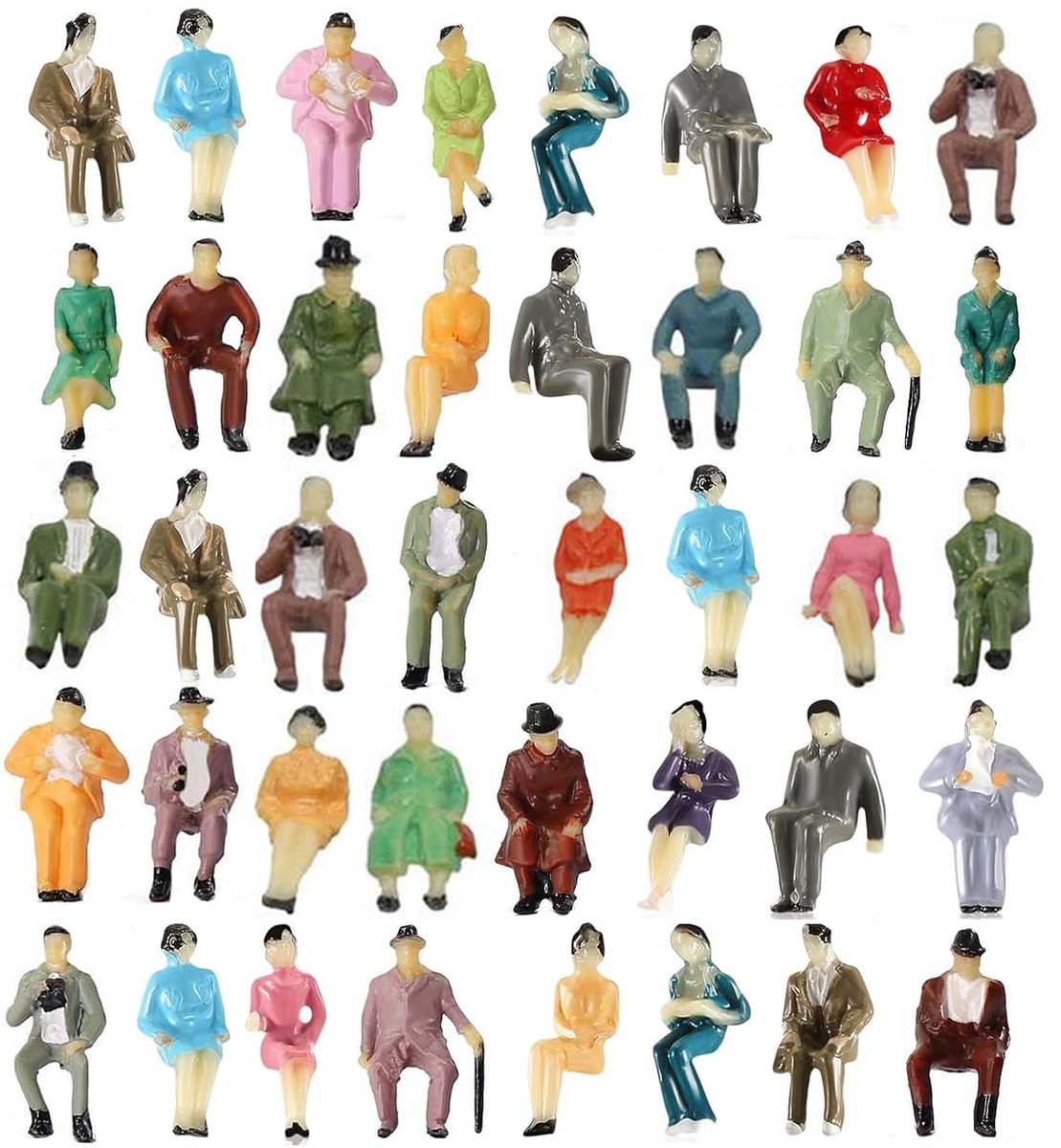Dailygoods - Pack van 40 Mini Modelspoorfiguren - Geschilderde Zittende Figuren voor H0 Spoorbaan