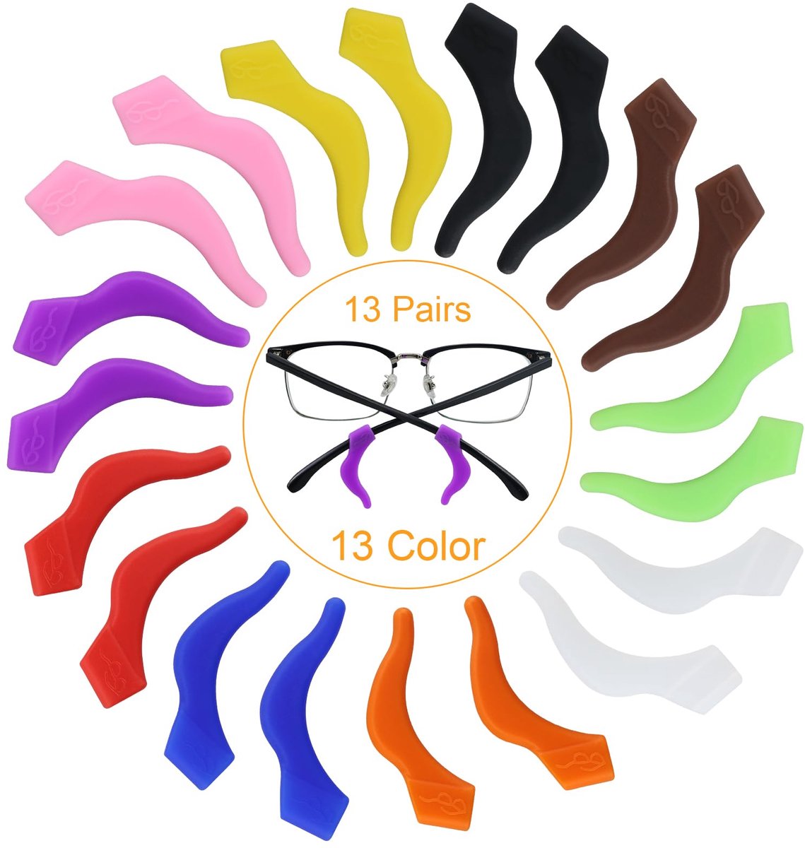Dailygoods - Brillenhouders - Siliconen haken - Anti-slip - Opvallend - Zonnebril accessoires - 13 paar brillenhouders - Geschikt voor kinderen