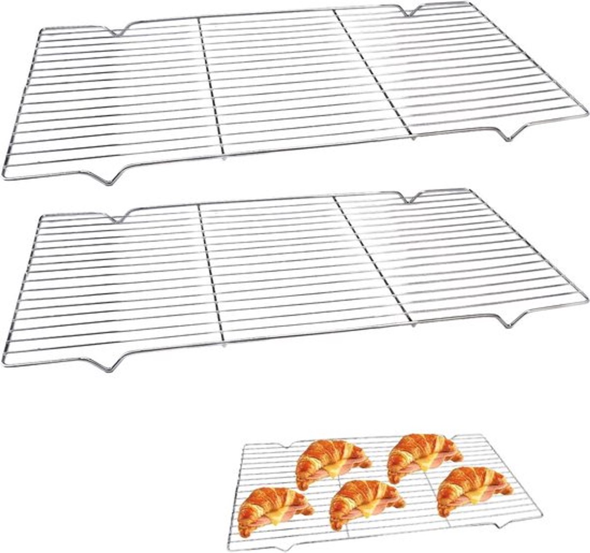 Set van 2 Roestvrij Stalen Groot Uitkoelrooster, Herbruikbaar en Vaatwasmachinebestendig, 41 cm x 20 cm. Perfect voor Muffins, Biscuits en Meer.
