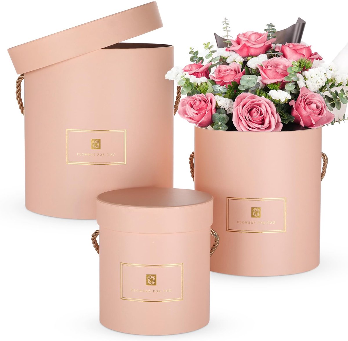 SnelShoppen - Set van 3 ronde opbergdozen, geschenkdozen met deksel van karton, ideaal voor bruiloften, verjaardagen, moederdagcadeaus en geschenkverp