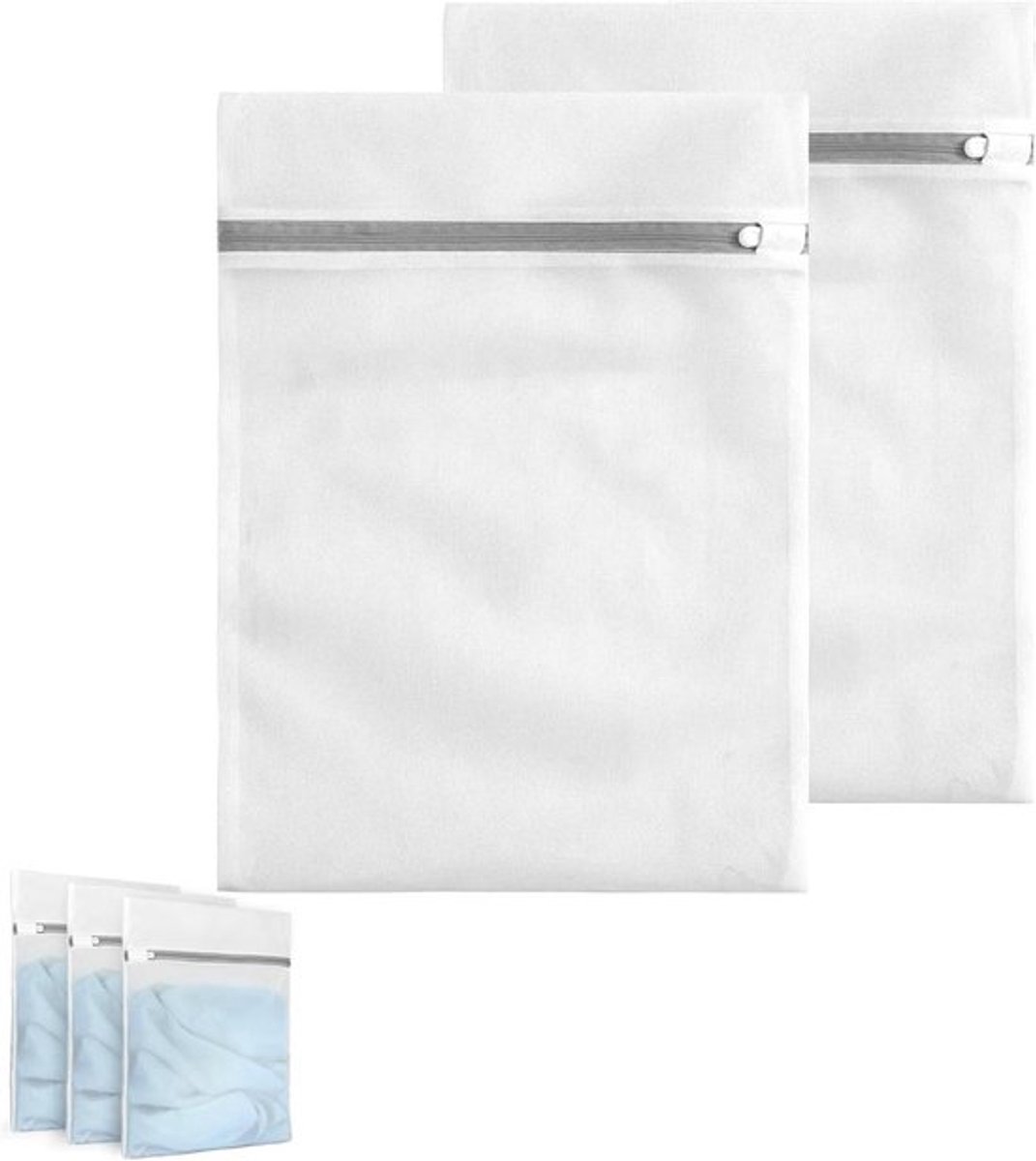 Duurzame waszak voor wasmachine - Vuile was met ritssluiting - Truien, overhemden, ondergoed - 2 stuks, 2 maten