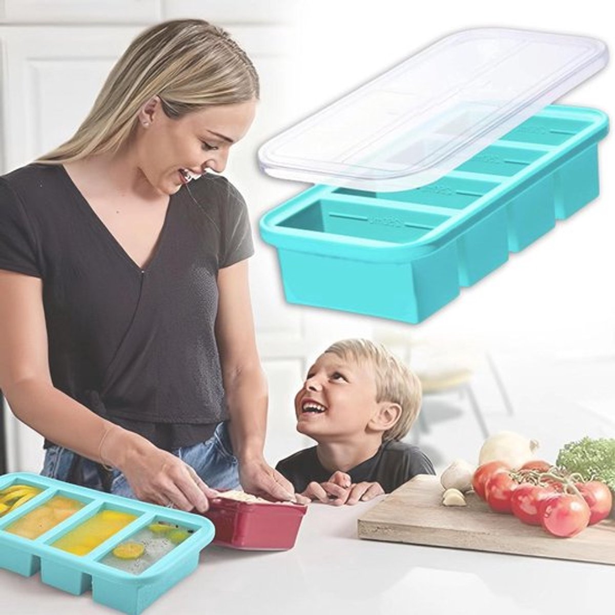 Flexibele Silicone IJsblokjesvorm met Deksel - 4-compartiment Vierkante IJsblokjesvorm - Gemakkelijke Release - Vriezerbestendig