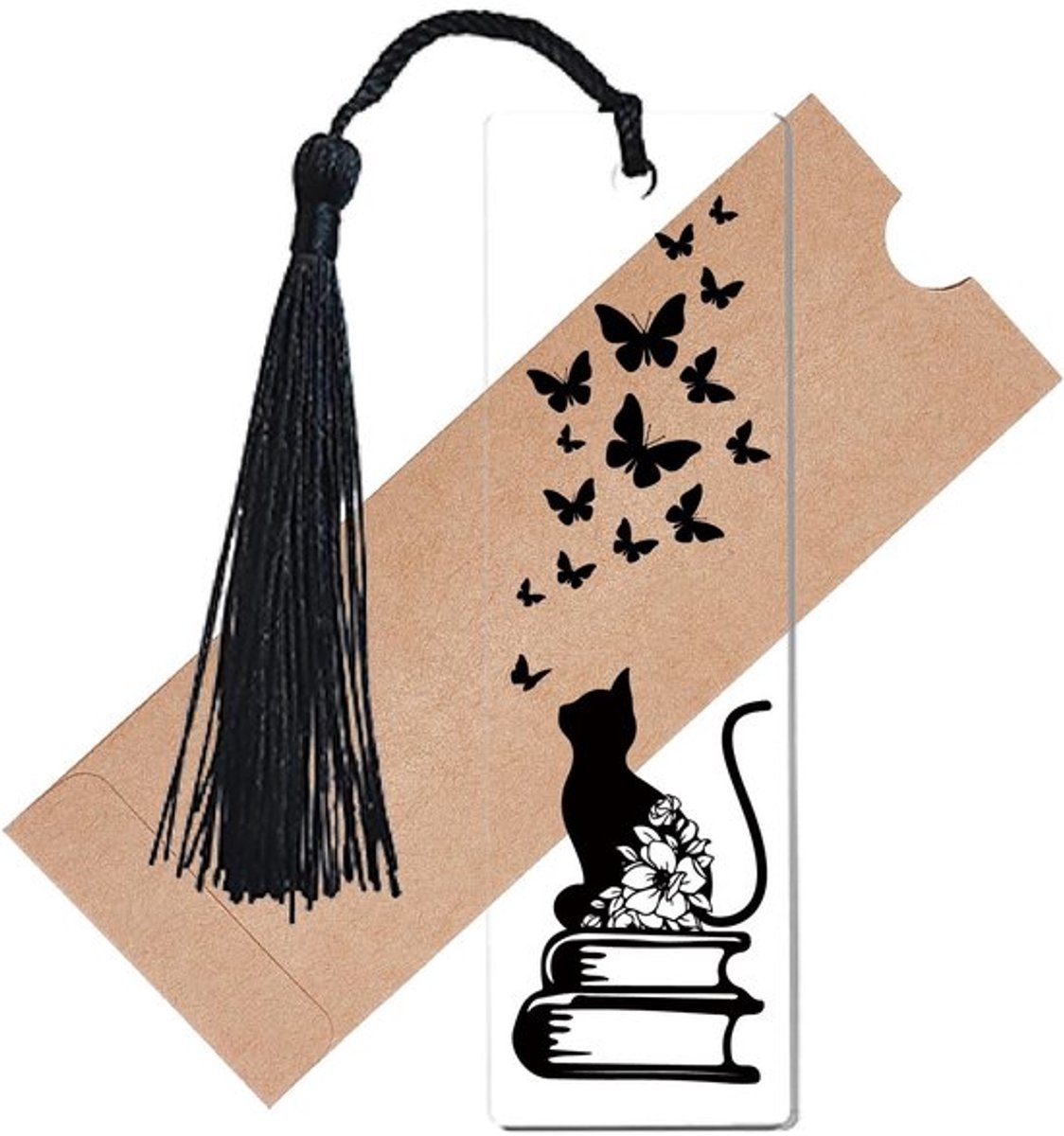 - Kat vlinder bladwijzers - Doorzichtige acryl bladwijzers - Inclusief zwarte kwastjes - Transparant en rechthoekig - Boek markers voor s