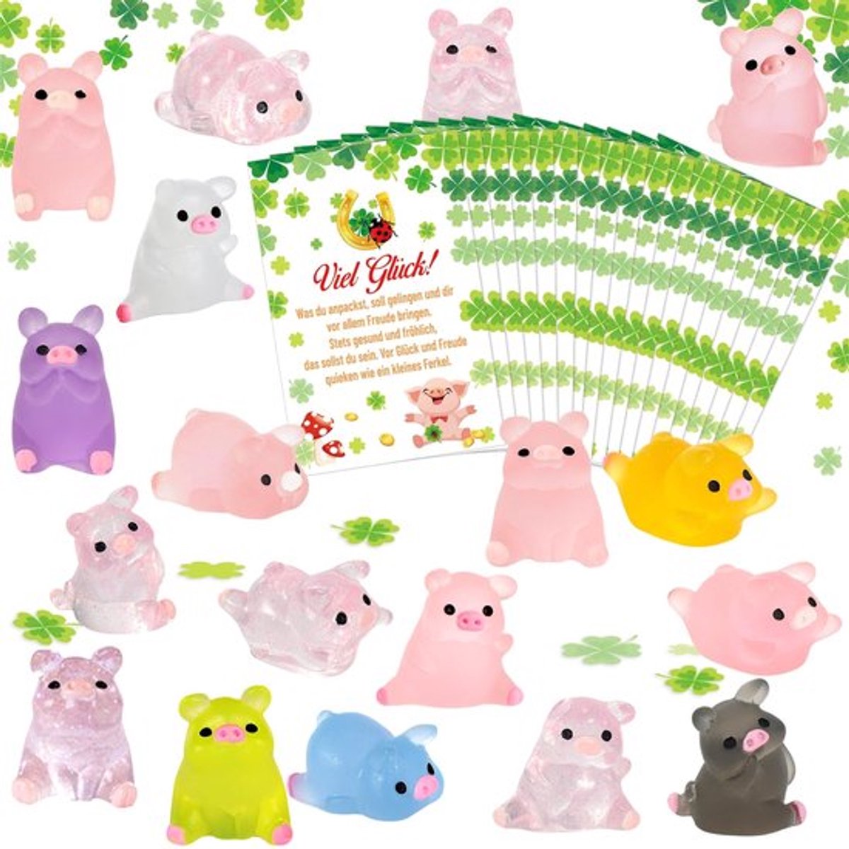 - Gelukscharme - Mini Geluksvarkens - Ideaal voor Feesten - Multicolor - Nieuwjaarskaarten - Geluk - Geschikt voor 18 Personen - Varkens