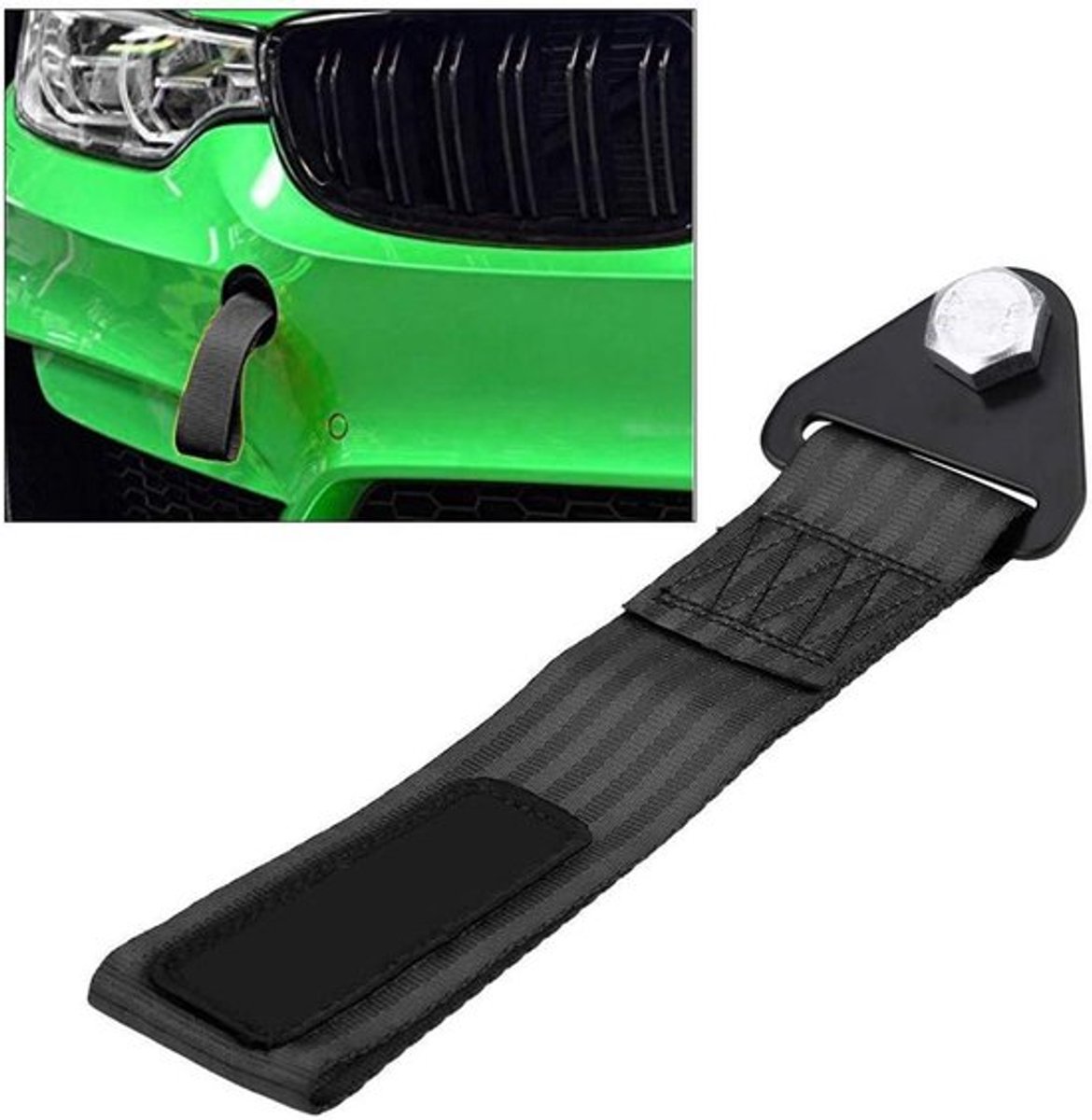 Sleepband voor racewagen - Hoge sterkte - Universeel - Achterbumper trekhaak - Zwart