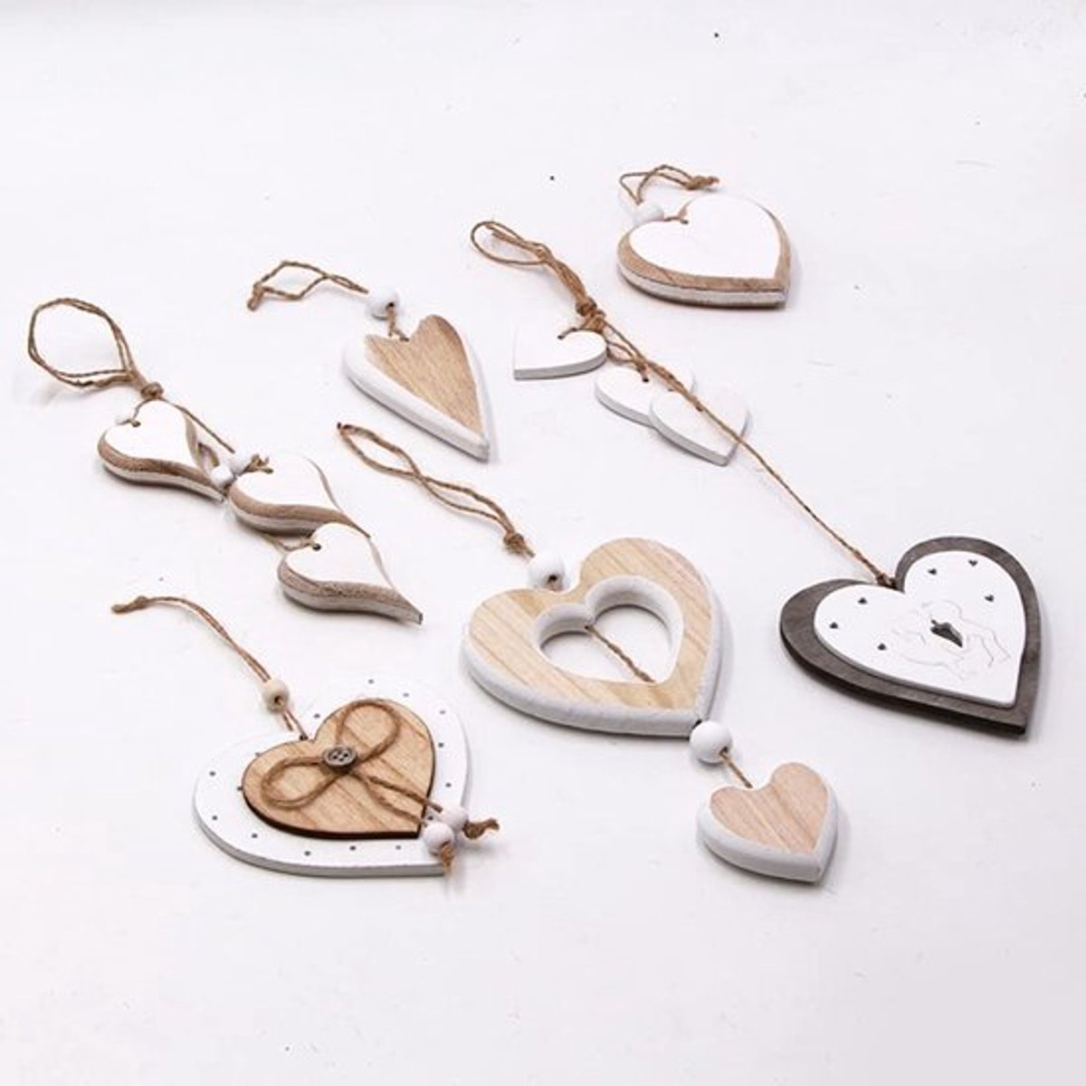 Harthangers 7 Stuks - Houten Decoratie - Wanddecoratie - Raamdecoratie - Bruiloft Decoratie - Thuis DIY Accessoires