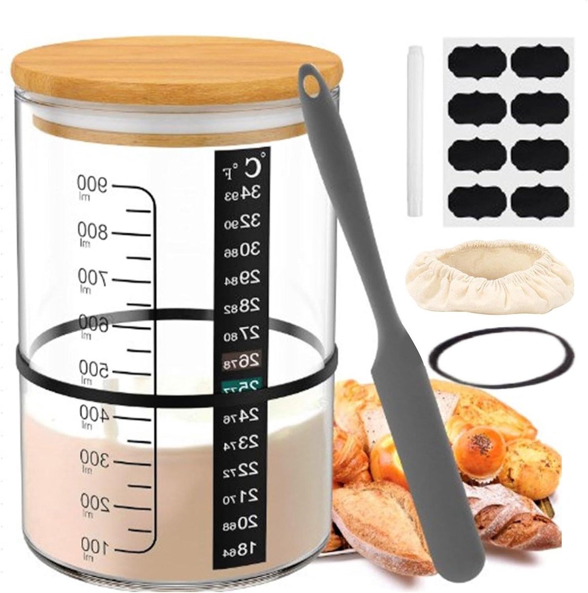 Zuurdesem Starter Pot - Broodstarter Kit - Broodbakken Thuis - Met Temperatuurmeter - 23x16x13 cm - Niet gespecificeerd