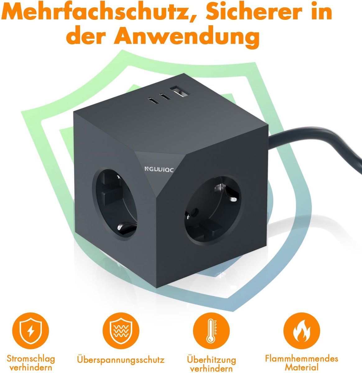 SnelShoppen - PD20W Meerdere Stopcontacten met 2 USB-C Poorten, 1.5 Meter Kabel, 6-in-1 Cube Socket, Magnetische Pad voor Thuis en Kantoor, Grijs