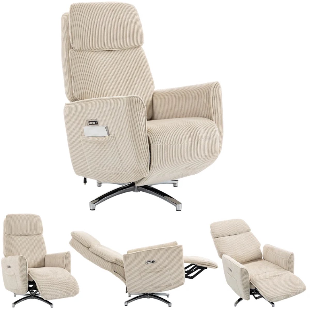 Relaxfauteuil - Relaxzetel - Relaxstoel - Fauteuil - Stoel - Met armleuning - Voor één Persoon - Crèmewit