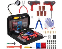 Autobandenreparatieset - 73-delige set - Bandenreparatieset - Geschikt voor motorfietsen, bromfietsen of auto's - Snelle noodreparatieset voor banden - Kunststof + legering