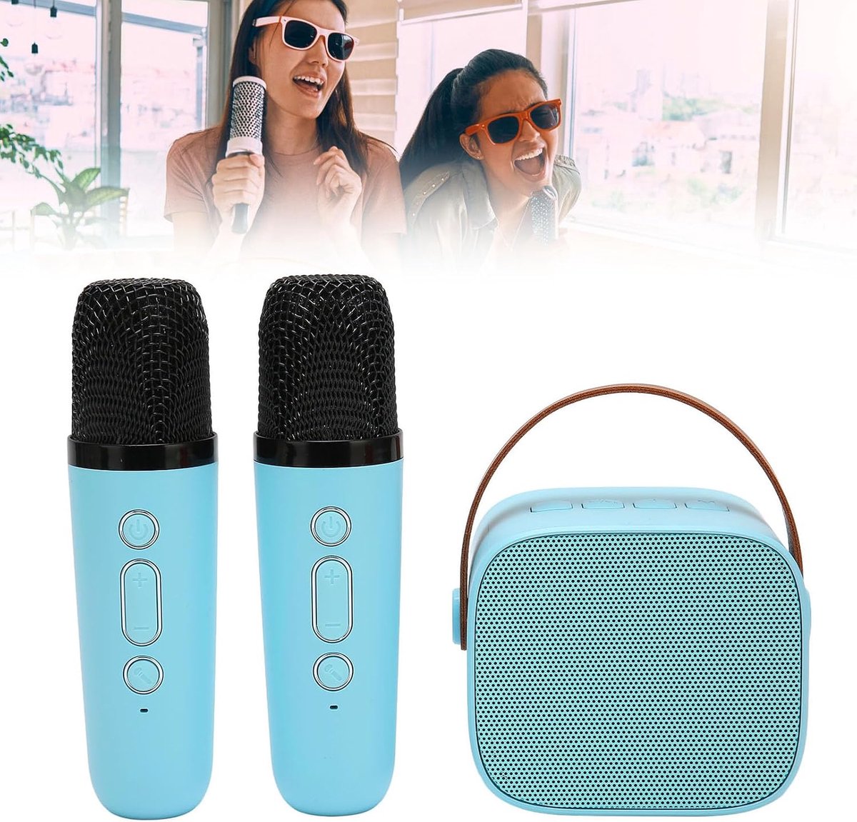 Karaoke Machine - Karaoke Machine voor Kinderen - Draadloze - 2 Microfoons - 4 Stemveranderende Modi - Blauw