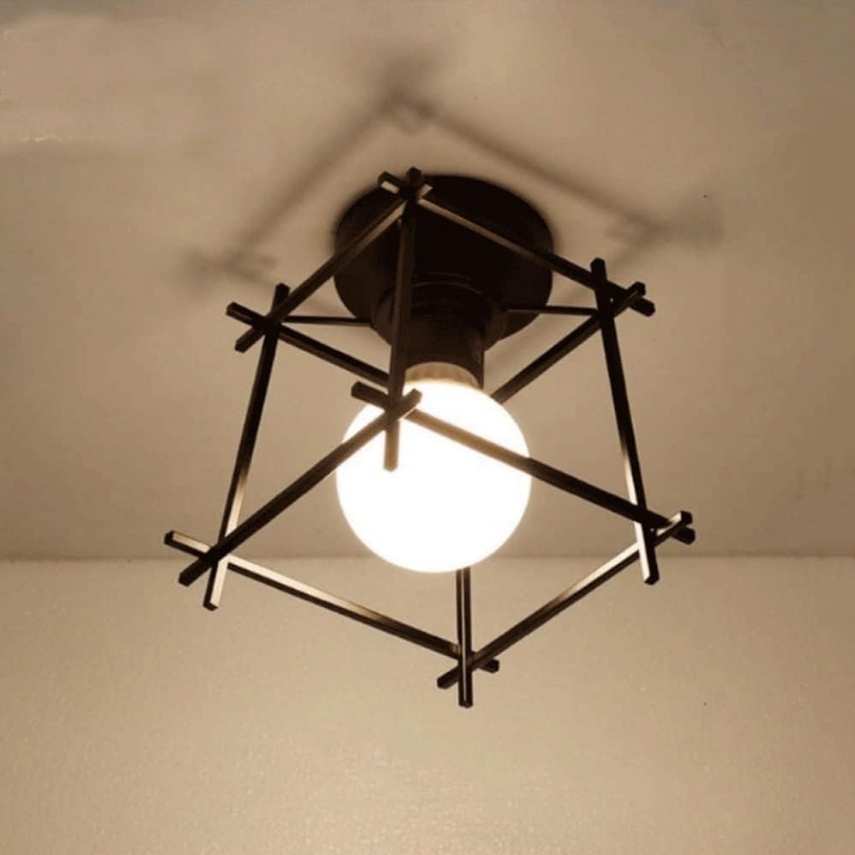 KZQ Vierkante Vintage Plafondlamp - Raster Design - Metalen Kooi Kap - Industrieel Semi Flush Mount - Geschikt Voor Loft Kantoor Café En Restaurant - Zwart
