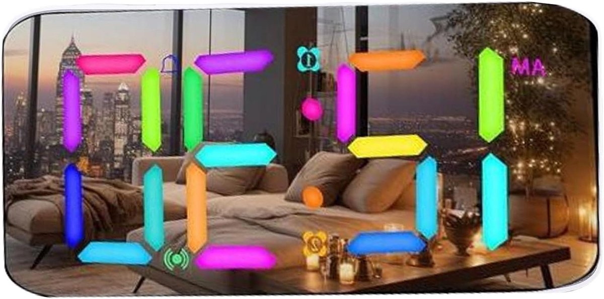 Spiegelwekker met Vibratie - Bed Shaker Wekker - Zware Slapers Wakker Maken - RGB Display met Kleuren