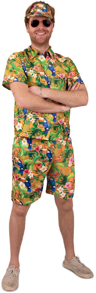 Tropische Korte Broek Hawaii Toekans Oranje - Maat L/XL